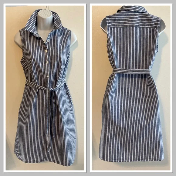 Tommy Hilfiger Linen Blend Sleeveless Shirt Dress - Picture 1 of 8